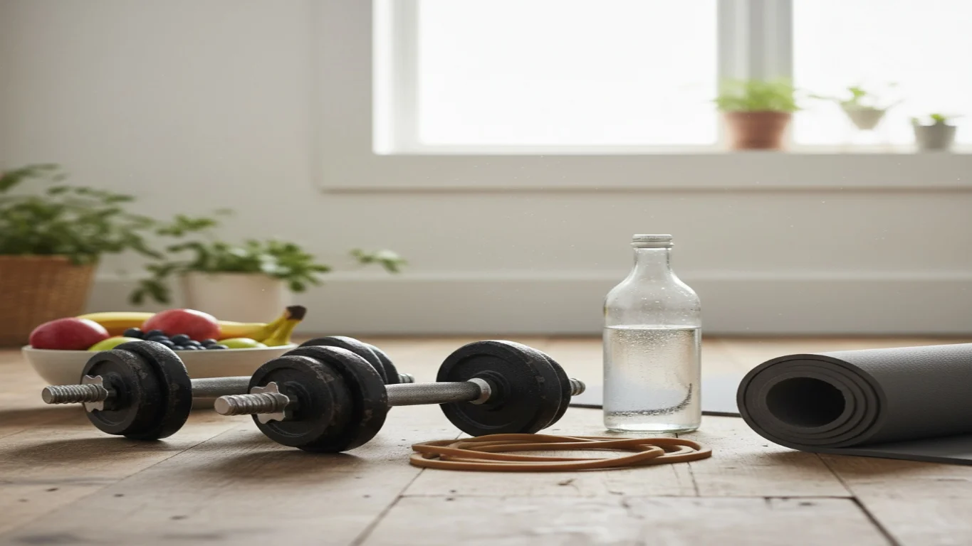 Pessoa praticando agachamento em academia, ilustrando os conceitos fundamentais do fitness, treino de força, saúde e bem-estar. Essencial para iniciantes.