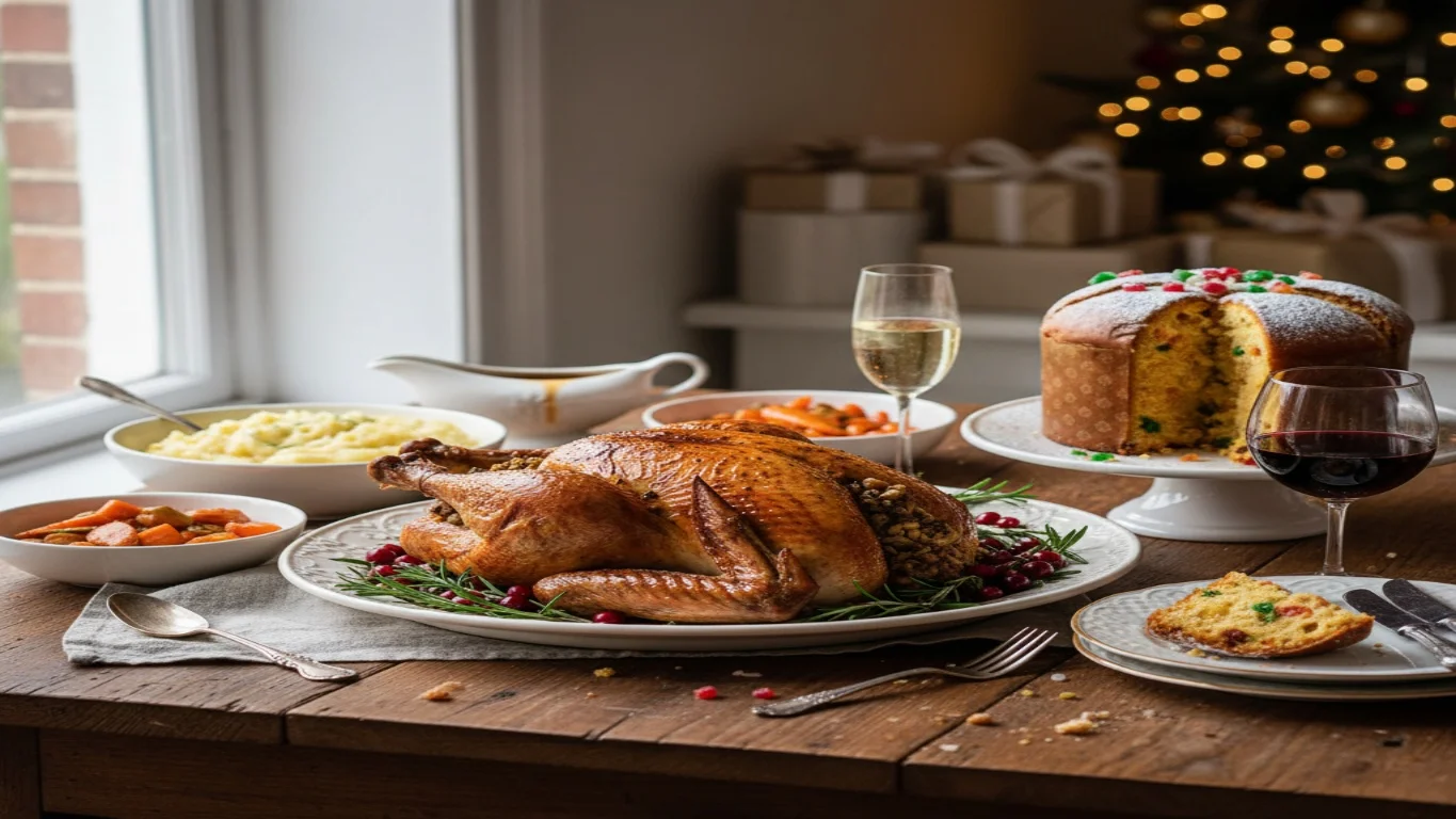 Imagens de pratos festivos, ceia de Natal e Ano Novo, receitas inesquecíveis para celebrações de fim de ano.